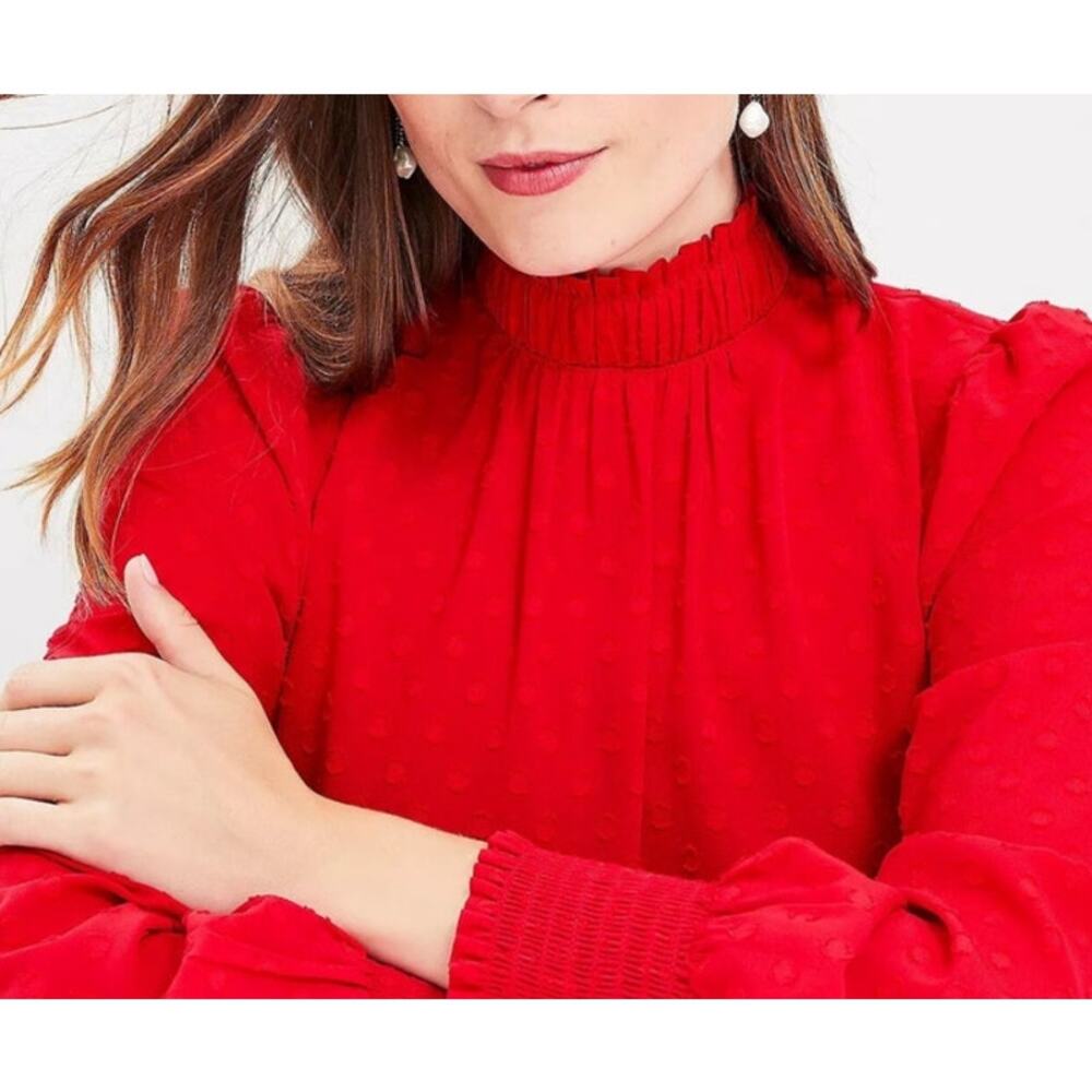 Loft Embroidered Smocked Neck Long Sleeve Tie Back Top US Womens L